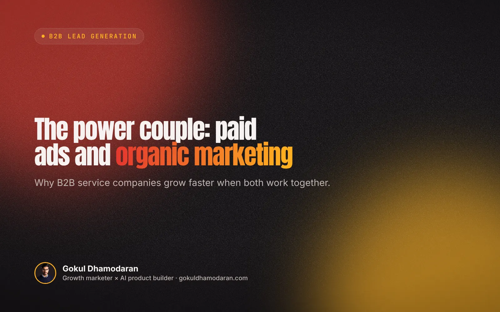 The Power Couple: Paid Ads and Organic Marketing for B2B Service Companies, cover image by Gokul Dhamodaran